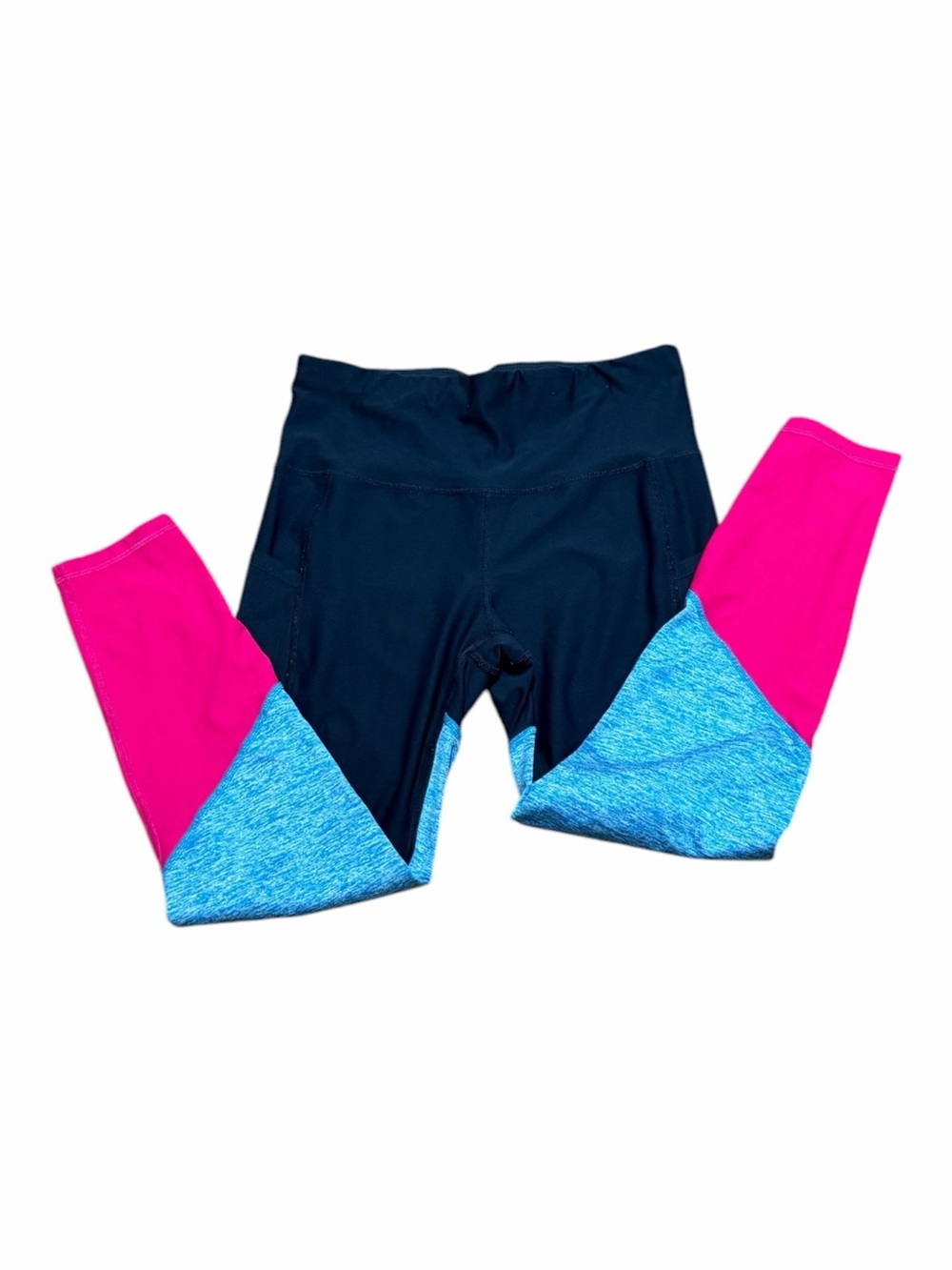 Xersion Navy, Pink & Light Blue Colorblock High-Waist Leggings - Picture 3 of 3